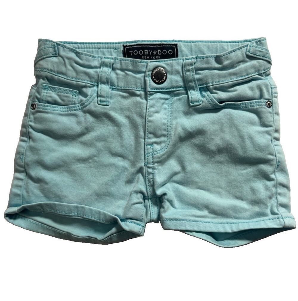 Toobydoo Jeans Girls Size 4 Aqua Blue Denim Shorts Stretch Cotton